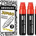 SRUOLOC 3 Jumbo Permanent Markers Red, 15mm Thick Wide Tip, Large Acrylic Paint Markers for Rock Painting, Poster, Graffiti, Stone, Ceramic, Glass, Wood, Canvas