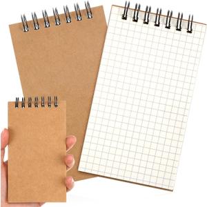 Jutom 2 Pcs Mini Pocket Notebooks Bulk 3x5 Graph Paper Top Spiral Notebook 120 Pages 80 Gsm Mini Grid Notepads for Personal Organizers Home Classroom Business Work Supplies (Kraft)