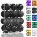 Lulu Home Christmas Ball Ornaments, 24 Ct 2.36" Pre-Strung Hanging Ornament Decorations, Xmas Shatterproof Plastic Balls for Holiday Party Wreath Garlands Trees, Black (2.36", Black)