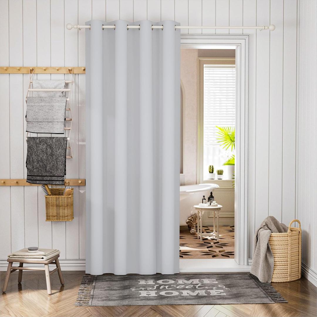 BGment Extra Long Doorway Room Darkening Curtains for Living Room, Privacy Sliding Door Bathroom Blackout Room Divider Curtains for Bedroom, Greyish White, Single Window Panels, W 52 x L 120 Inch