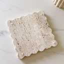 Vintage Natural Marble Tray Small Ornaments Scalloped Tray Handmade Storage Dish for Counter, Vanity, Dresser, Nightstand and Desk (Beige Travertine)