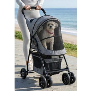 Pet Gear Happy Trails Lite Pet Stroller for Cats/Dogs, Zipper Entry, Easy Fold with Removable Liner, Safety Tether, Storage Basket, Titanium Grey