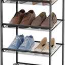 Garden 4 you Shoe Rack for Closet Narrow 5 Tiers, Small Shoe Rack with Brown Wooden Tabletop, Adjustable Metal Shoe Shelf for Closet Entryway Hallway Living Room