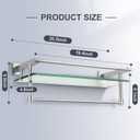 Glass Bathroom Shelf with Towel Bar, Stainless Steel Tempered Towel bar/Track Glass Bathroom Shelves Wall Mount Over The Toilet (Brushed Nickel, 20-inch), 20-inch with Railing