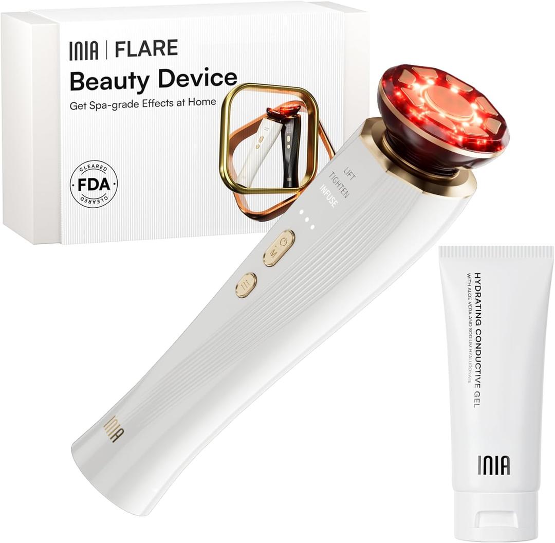 INIA 3-in-1 Skin Tightening Device True Beauty Glow Facial Massager Red Light Therapy for Face and Neck