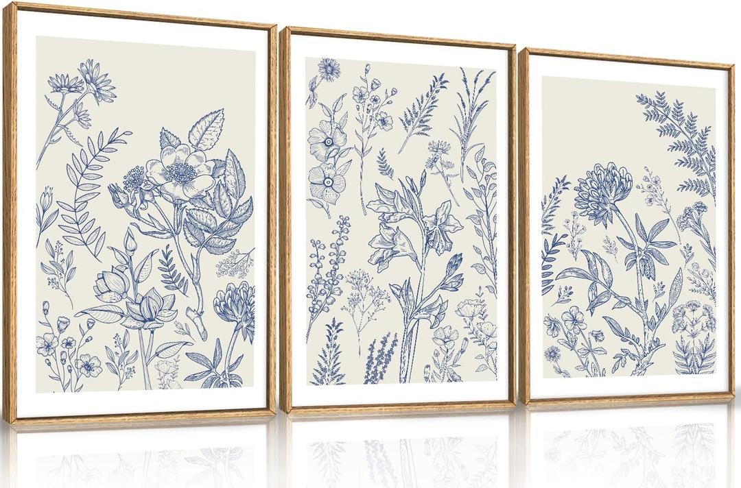 HPINUB Classic Chinoiserie Floral Framed Canvas Wall Art Set,Watercolor Blue and White Botanical Flowers Wall Decor,Navy Blue Minimalist Wildflower Art Print for Living Room,Bedroom,Office-16"x24"x3 HPINUB Classic Chinoiserie Floral Framed Canvas Wall Art Set,Watercolor Blue and White Botanical Flowers Wall Decor,Navy Blue Minimalist Wildflower Art Print for Living Room,Bedroom,Office-16"x24"x3