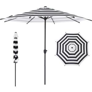 Abba Patio 9FT Lyon Outdoor Patio Umbrella Outdoor Table Umbrella with Crank Market Umbrella 8 Sturdy Ribs UV Protection Waterproof and Push Button Tilt for Garden Deck Backyard Pool,Black & White Stripe