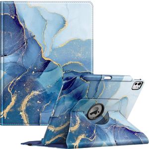 Fintie Rotating Case for iPad Pro 13-inch (M5) 2025 / (M4) 2024 with Pencil Holder - 360 Degree Swiveling Protective Stand Cover with Auto Wake/Sleep, Ocean Marble