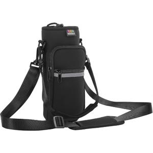Nuovoware Water Bottle Carrier Bag,25oz/40oz/64oz Bottle Pouch Holder,Adjustable Shoulder Hand Strap 2 Pocket Sling Neoprene Sleeve Sports Accessories for Hiking Travelling Camping (Large, Black)