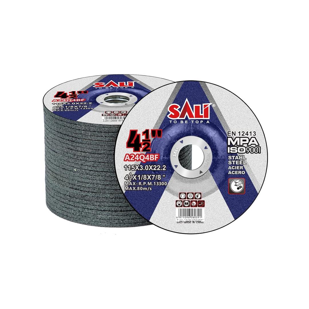 SALI 25 Pack 4-1/2 Inch Grinding Wheels for General Purpose Metal & Stainless Steel, Aluminum Oxide Grinding Disc for Angle Grinder, Depressed Center 4.5" * 1/8" * 7/8"(115 * 3.0 * 22.2 mm)