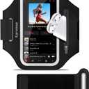 Running Phone Holder, Arm Band for Running for iPhone & Samsung Galaxy, Cell Phone Armband Holder for Walking, Gym, Workout, Men, Women, w/Adjustable Strap & Zipper Pocket (Black-L)