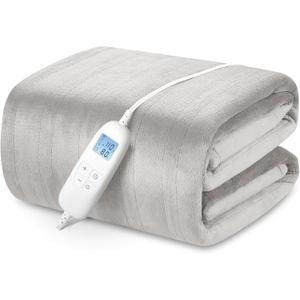 Electric Heated Blanket Queen Size with 6 Levels & 8h Auto Off, Ultra Soft Flannel Full Body Heating Blanket, Machine Washable, Warm Gray, 84" x 90"