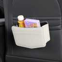 Car Trash Can Small Leather Vehicle Trash Bin Car Dustbin Garbage Organizer Holder with Trash Bag Foldable Mini Cars Storage Bag Container for Auto SUV Van Trucks (White,Clip on)