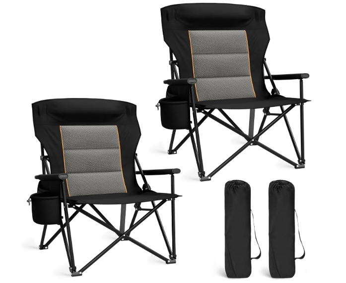 ALPHA CAMP Heavy Duty Camping Chairs with Cup Holder Oversized Folding Chair 500LBS Capacity Outdoor Chair with Headrest,Lawn with Side Pocket for Lawn, Sports and Fishing