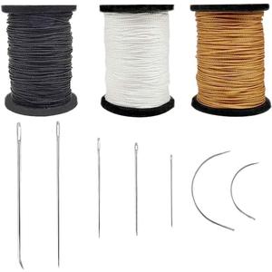 Topus Extra Strong Upholstery Repair Sewing Thread Kit and Heavy Duty Household Hand Needles, Including 7 Styles of Leather Canvas Sewing Needles and 3 Rolls Nylon Thread (70 Yard Per Roll), 3 Colors (Multicolored)