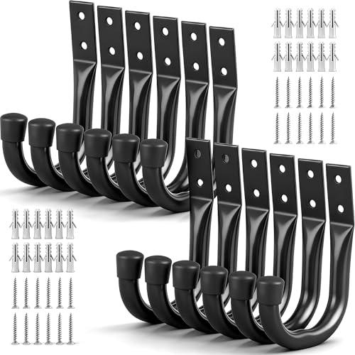 Heavy Duty Garage Storage Hooks, 12-piece Bike Hooks for Garage Wall, Utility Garage Hooks, Wall Mount J Hook for Hanging, Large Metal Storage Organizer Tool, Extension Cord Hanger