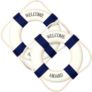 Vercraft 2 Pcs Lifebuoy Wall Hanging Decor Large Life Preserver Ring Decorative Welcome Aboard Mediterranean Style Decoration Nautical Pool Safety Ring