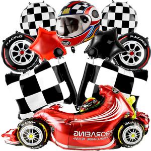 Race Car Balloons 10 pcs Tire Wheel Balloons Chequered Flag Balloons Helmet Tyre Racing Balloon Race Car Birthday Party Decorations