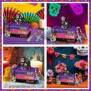 6 Pcs Day of the Dead Table Decoration Skeleton Cat Tiered Tray Decor Colorful Wooden Faux Book Stack Sign with Skull Accent Halloween Centerpiece for Home Shelf Kitchen Office Mantel Dcor