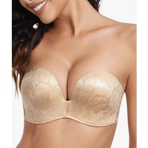 Lemorosy Women's Wireless Push Up Plunge Padded Non-Slip Invisible Strapless Bra Size 38B