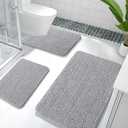OLANLY Bathroom Rugs Sets 3 Piece, Soft Absorbent Chenille Bath Mats and U-Shaped Contour Toilet Rug, Quick Dry, Home Decor Accessories, Bath Mat Set for Bathroom (36"x24"+24"x16"+24"x20", Light Grey)