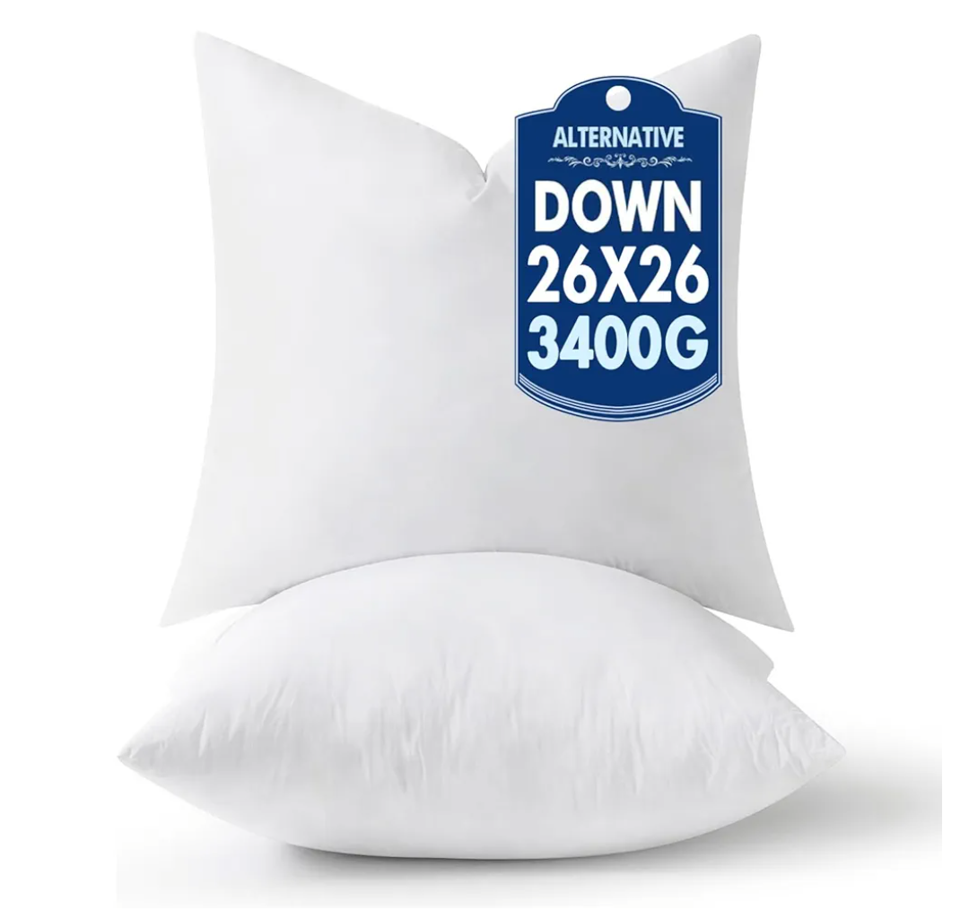 26x26 Pillow Inserts,Down Alternative Pack of 2 Euro Decorative Throw Pillows for Sofa Couch Bed, Ultra Soft Fluffy Bed Sleeping Form