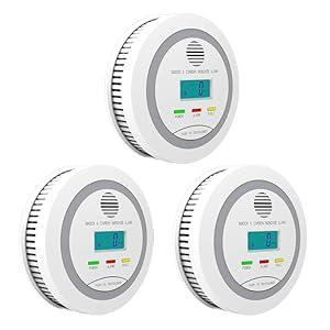 3 Packs Smoke and Carbon Monoxide Detector, 2in1 Combo Alarm, Battery Operated Smoke Detector & CO Alarm with LCD Display, Dual Sensor Smoke Alarm &CO Sensor, Easy to Install,85db Sound
