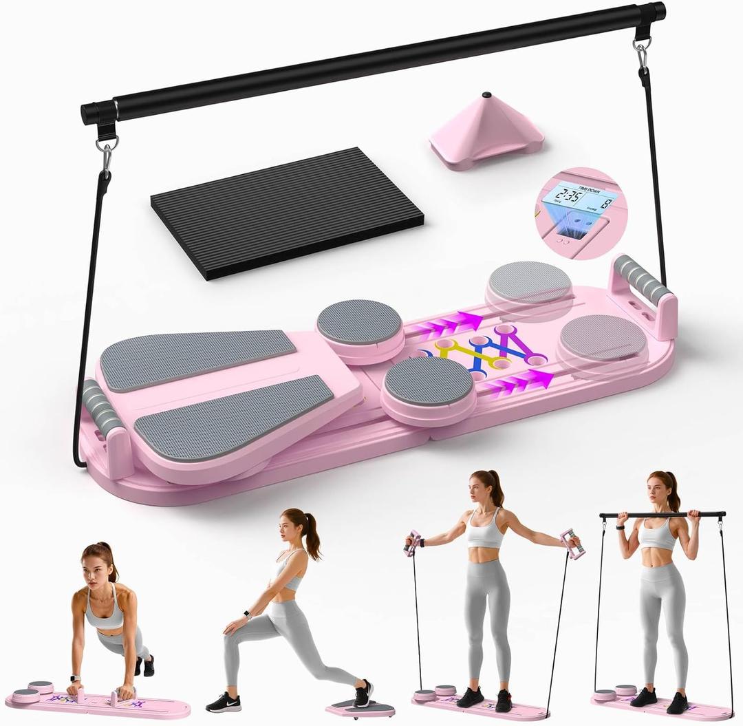Pilates Board, Pilates Reformer Set for Home, Multifunctional Abdominal Board, Multi-Purpose Foldable Pilates Reformer Board, Core Workout Equipment, Pink
