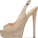MERUMOTE Women's Platform Stiletto Heels Shoes Peep Toe Pumps 6 inch Heels for Dress Wedding Party (10.5, Slingback Gold Glitter)