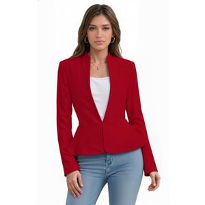 Hybrid & Company Women's Casual Work Office Elegant Open Front Premium Nylon Blazer Jacket (Red, S)