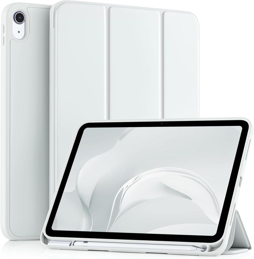 Akkerds Compatible with iPad (A16) 11th Generation Case 11 Inch 2025, for iPad 10th Generation Case 10.9 Inch 2022 with Pencil Holder, Slim Trifold Stand Protective Cover with Soft TPU Back, White