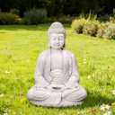 Glitzhome 22.75-inch Zen Meditation Buddha Garden Statue, Black Large Indoor and Outdoor Sculpture, Hand-Finished MGO & Fiberglass Decor for Home Patio Yard
