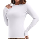 HOPLYNN Womens Long Sleeve Shirts Crew Neck Basic Compression Slim Fitted Workout Undershirts Baselayer Tops (White, M)