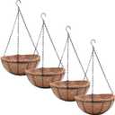 EIMQUVW 4 Pack Hanging Planter Basket with Coco Coin Liner 8 inch Hanging Flower Pots Outdoor Decorative Round Wire Plant Holder with Chain Metal Hanging Baskets for Plants Outdoor