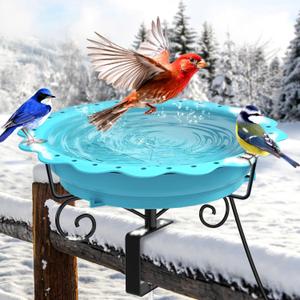 Heated Bird Bath for Deck Railing, Powerful 100W Thermostatically Controlled Heated Bird Baths for Outdoors for Winter, Heated Birdbath Water Heater for Outside Garden Yard Patio Lawn (Blue)