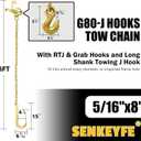 2PCs G80 j Hooks Tow Chain, 5/16"x8' Recovery Tow Hooks Chain 15IN J Hook w/RTJ & Grab Hook, 18800LBS Tow Truck Accessories J Hooks, Bridle Tow Transport Chain, Wrecker Towing Truck Equipment
