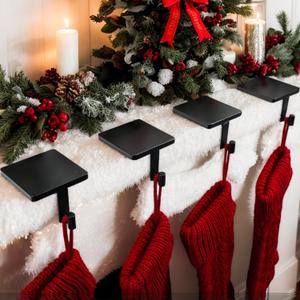Joyyy Christmas Stocking Holders for Mantle Set of 4 Heavy-Duty Cast Iron Xmas Stocking Hangers Hooks for Mantel with Protective Pad for Fireplace Home Shelf (Black)