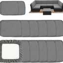 Sqodok Outdoor Cushion Covers 14Pcs Patio Cushion Slipcovers, Replacement Waterproof for 6-Seaters Sofa, Outdoor Furniture Cushion Slipcovers Set Seat and Back, Covers Only, Grey (25"Lx25"Wx4"H)