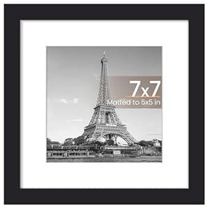 upsimples 7x7 Picture Frame, Display Pictures 5x5 with Mat or 7x7 Without, Wall Hanging Photo Frame, Black, 1 Pack