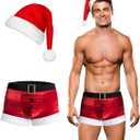 RSLOVE Men's Christmas Lingerie Set Sexy Santa Outfits 2PCS Red Boxers Holiday Briefs Underwear With Hat (XL) 