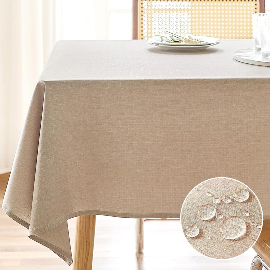 AUSSPVOCT Textured Linen Tablecloth Rectangle 60x84 Water Resistant Spill-Proof Wipeable Fabric Table Cloth Wrinkle Free Cloth Dining Table Cover for Birthday Spring Summer Holiday Party Tablecover (Khaki)
