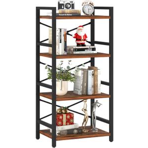 Yoobure 4 Tier Bookshelf - Small Book Shelf Industrial Bookcase, Narrow Book Case Book Storage Organizer for CD/Movie/Book, Bookshelves for Bedroom Office Living Room Berry Brown
