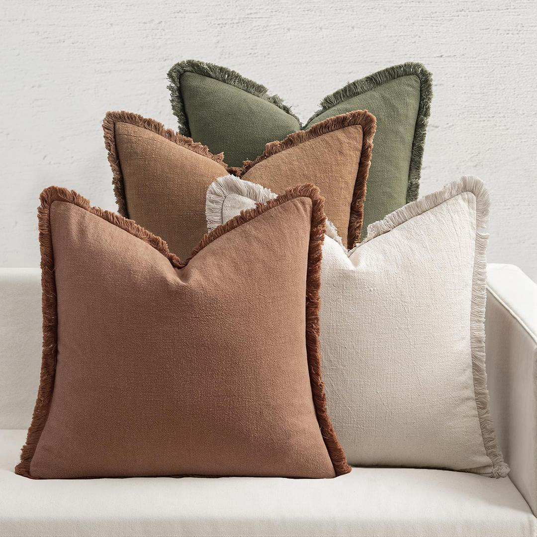 MIULEE Fall Decorative Couch Pillow Covers Neutral Linen Fringe Throw Pillows Set of 4 Soft Rustic Cushions Boho Farmhouse Pillowcases for Bed Sofa Living Room Home Decor 18x18 Inch Beige/Brown/Green MIULEE Fall Decorative Couch Pillow Covers Neutral Linen Fringe Throw Pillows Set of 4 Soft Rustic Cushions Boho Farmhouse Pillowcases for Bed Sofa Living Room Home Decor 18x18 Inch Beige/Brown/Green