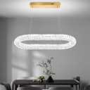 Led Ring Chandelier, Modern Linear Oval Chandelier for Dining Room 31.5in Gold Crystal Ring Pendant Light Dimmable 3000K-6000K, 32 inch