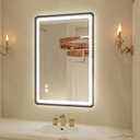 20"x 28" LED Bathroom Mirror with Black Framed, Front and Backlit, Lighted Bathroom Mirror for Wall with Stepless Dimmable, Anti-Fog, Memory, 3 Colors, Round Corner LED Vanity Mirror with Lights (20"L x 28"W)