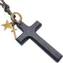 2 x Vintage Wooden Cross Rear View Mirror Accessories, Big Size Cross Car Mirror Charms Safe for Windshields, Cute Car Accessories Hanging Ornament Universal Automotive Interior Decor (Black)