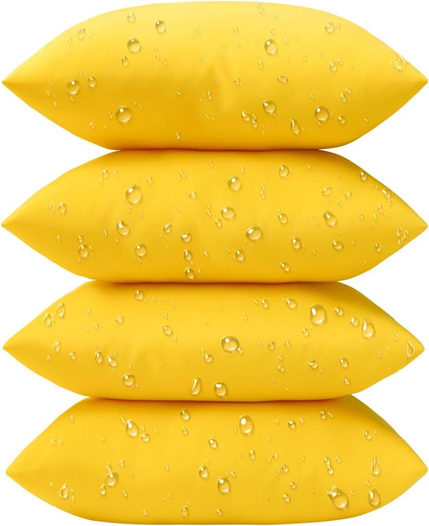 Phantoscope Pack of 4 Premium Dual Usage Outdoor Pillow Inserts, Waterproof Throw Pillows No Cover Needed, Colorful Decorative Couch Sham Cushion Stuffer Patio Couch Tent, Yellow 18 x 18 Inches