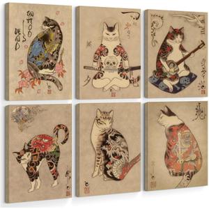 Japanese Cat Wall Art Samurai Cat Canvas Poster Anime Wall Decor Asian Prints Japan Painting Japanese Home Poster Tattoo Fantasy Artwork Funny Pictures for Living Room Bedroom 8x10 Inch Ready to Hang