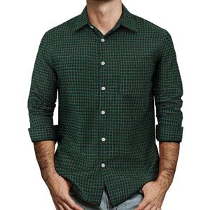 Mens Gingham Button Down Shirt Long Sleeve Dress Shirts Business Casual Shirts with Pockets (Large, Blackgreen)