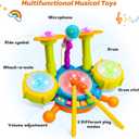 Kids Drum Set for Toddlers 1-3 Musical Baby Toys for 1 Year Old Boy Gifts Montessori Baby Girl Toys with Microphone Light Up Learning Toys Birthday Gifts for Infants 6 9 12 18 Months Toddler Age 1-2